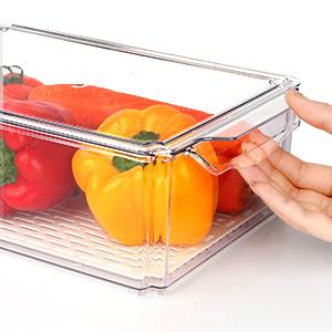 4 Pack Fridge Organizer, Stackable Refrigerator Organizer Bins with Lids, BPA-Free Fridge Organizers and Storage Containers for Fruit, Vegetable, Food, Drinks, Cereals, Clear