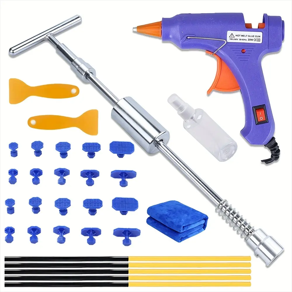 Car Body Repair Kit Without Paint, T-Bar Dimple Remover, Hot Glue Gun Tool with Glue Stick and Pad, Home Garage Use, Car Repair Tools