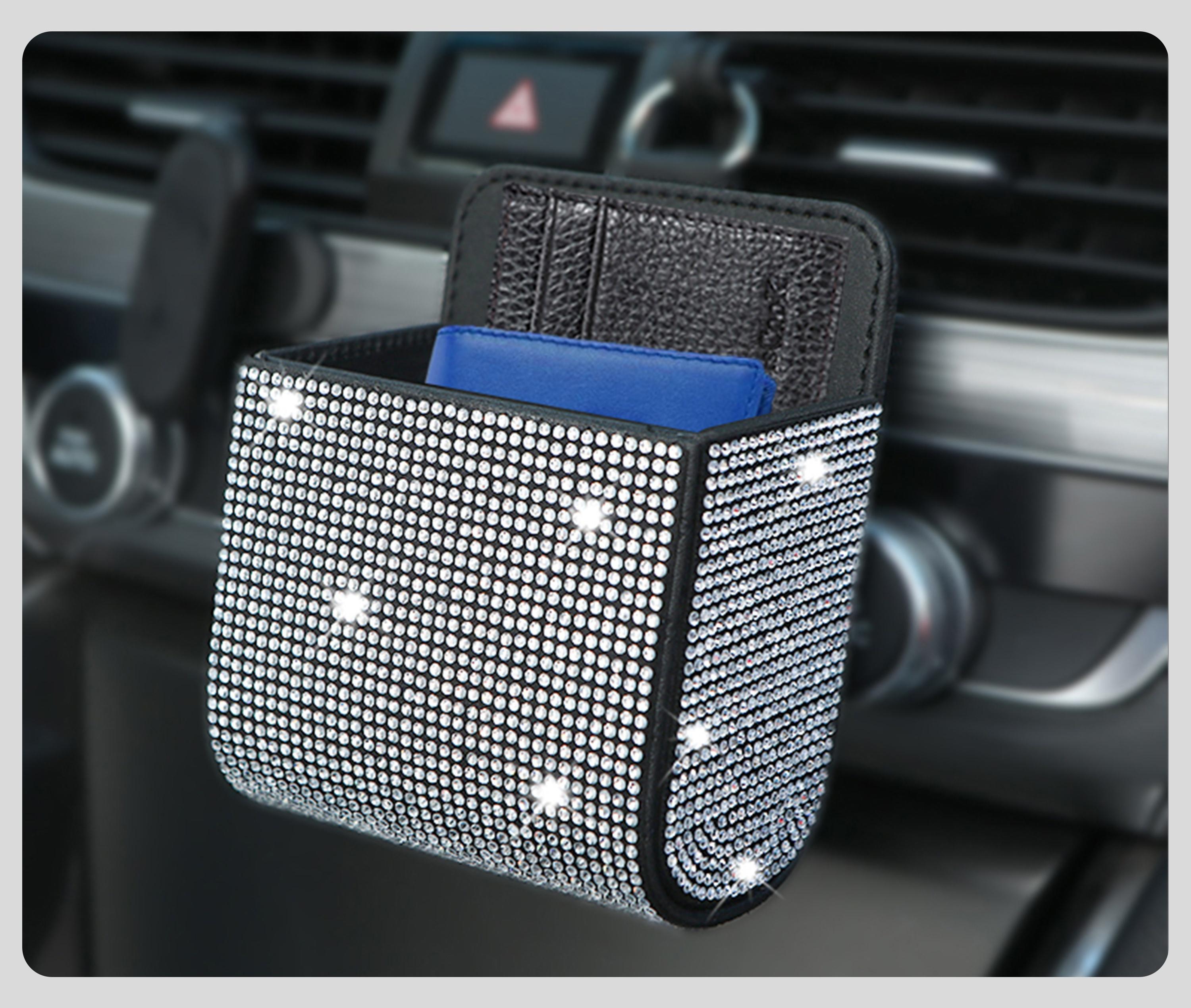 Sparkling Rhinestone Car Storage Box: 1pc, with Shiny Lid & Drawer, Glitter Organizer – for Dashboard, Console, or Door, Fit for Phones, Licenses, Keys, Vehicle Interior Accessory – Suitable for Most