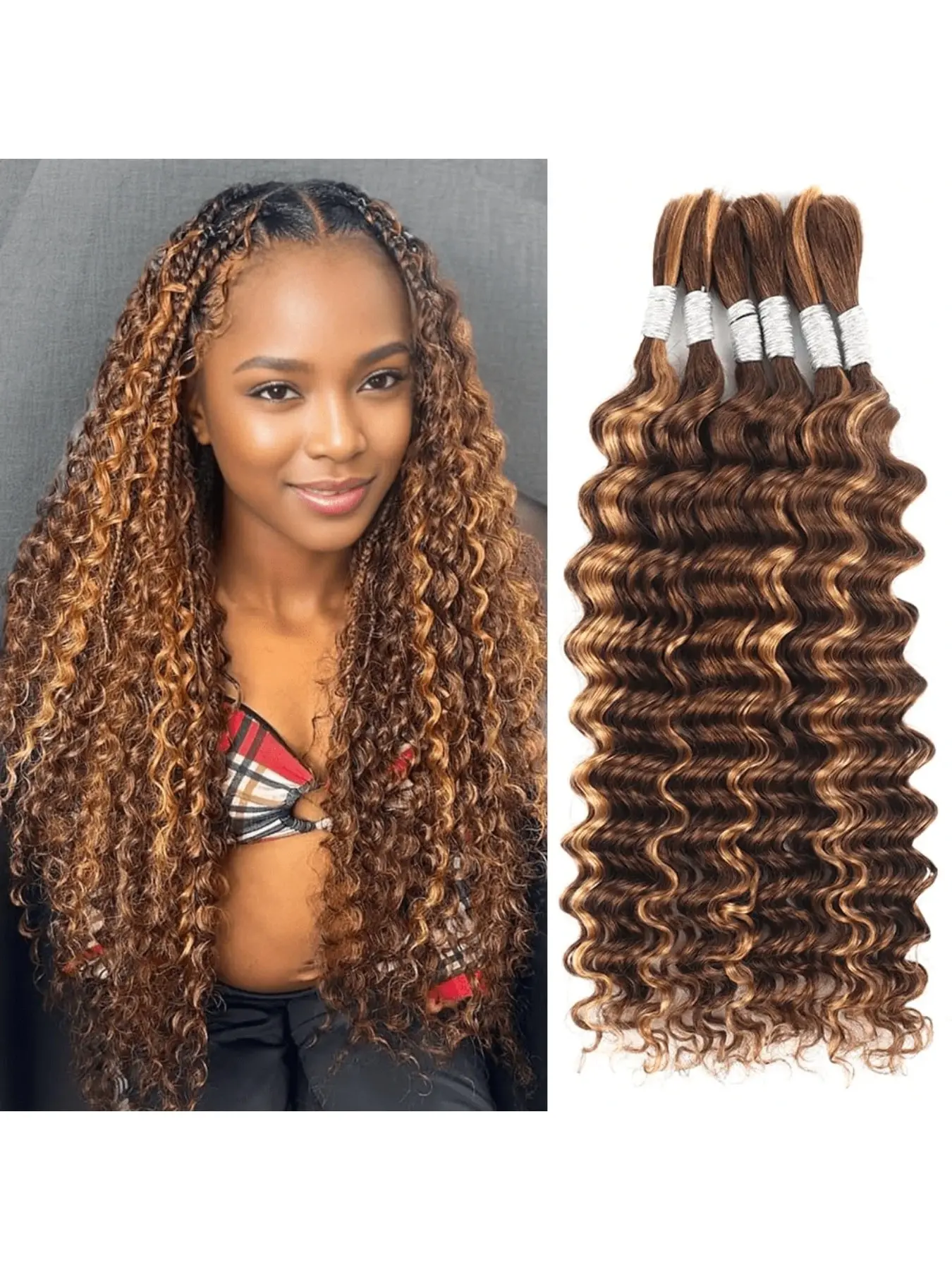 Deep Wave Human Hair for Braiding, Gradient Color, Wavy Micro Braids, Bohemian Box Braid Style, 100g, 2 Bundles, Real Hair Extensions, Curly Wavy Hair