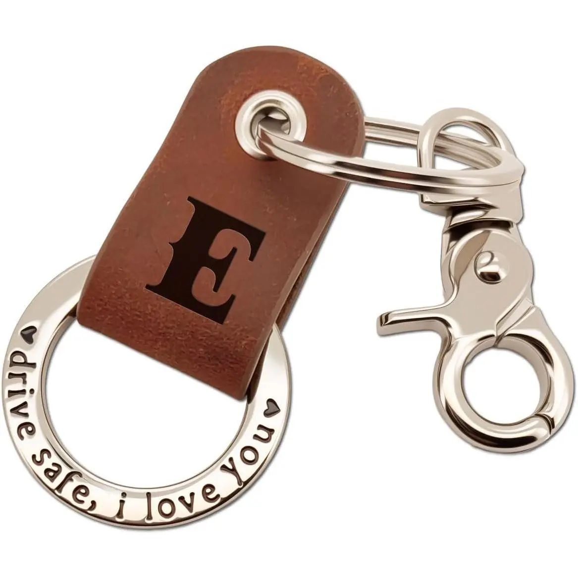 Custom Engraved Leather , Personalized Initial Key Ring for Him, Stainless Steel Couple  for Men & Women