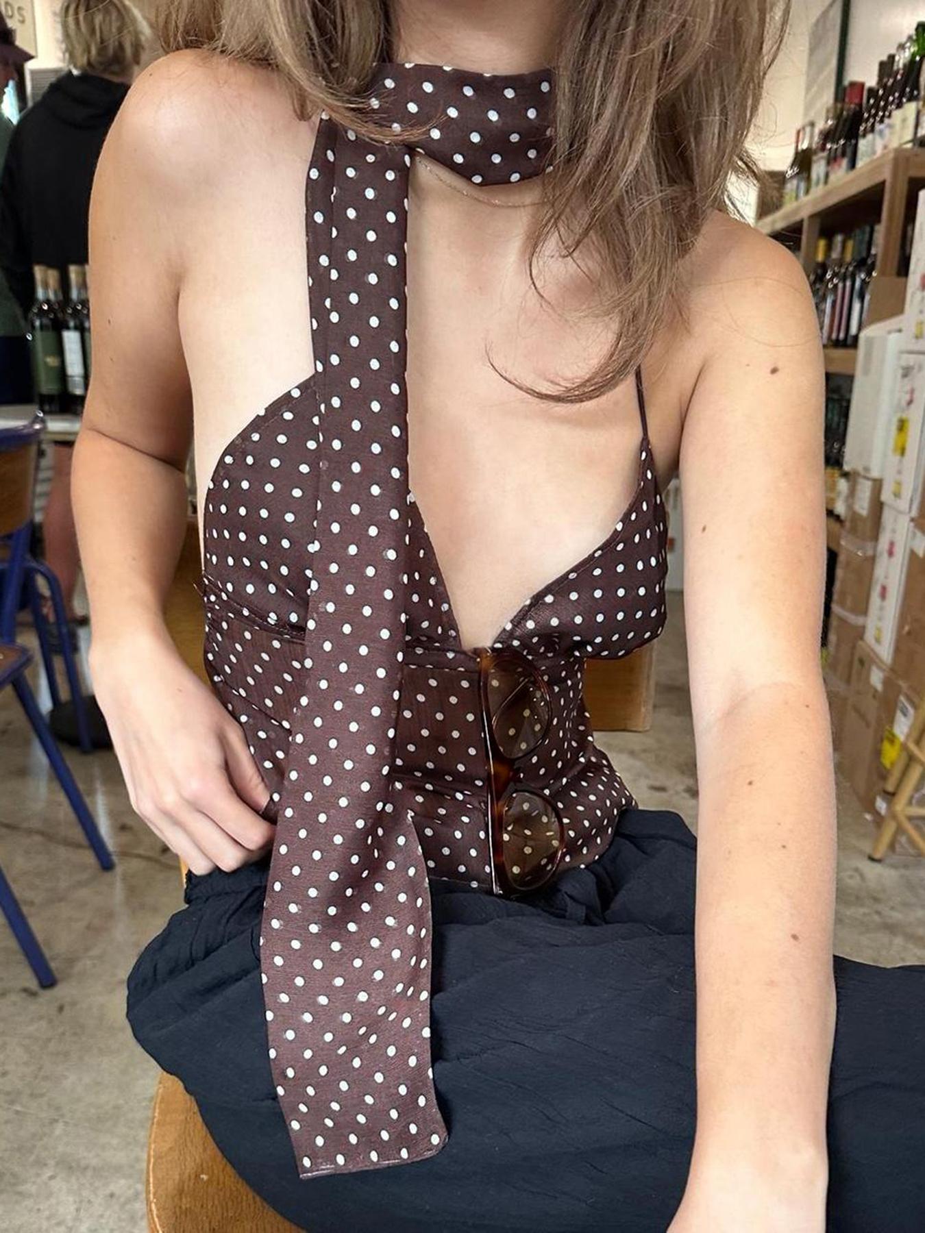 Women's Polka Dot Print Tie Back Halter Neck Cami Top with Scarf, Y2k Fashion Backless Sleeveless Top for Daily Outdoor Wear, Ladies Clothes for Summer, Womenswear