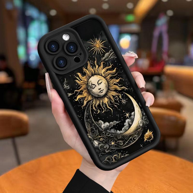 Phone Case: A Creatively Designed Black TPU High-bamboo Drop-proof Phone Case with a Sun and Moon Pattern, Suitable for iPhone 17 E Air Pro ProMax iPhone16 15 14 Plus 13 12 Mini 11 X XS XR. Ideal as a Gift for Your Girlfriend