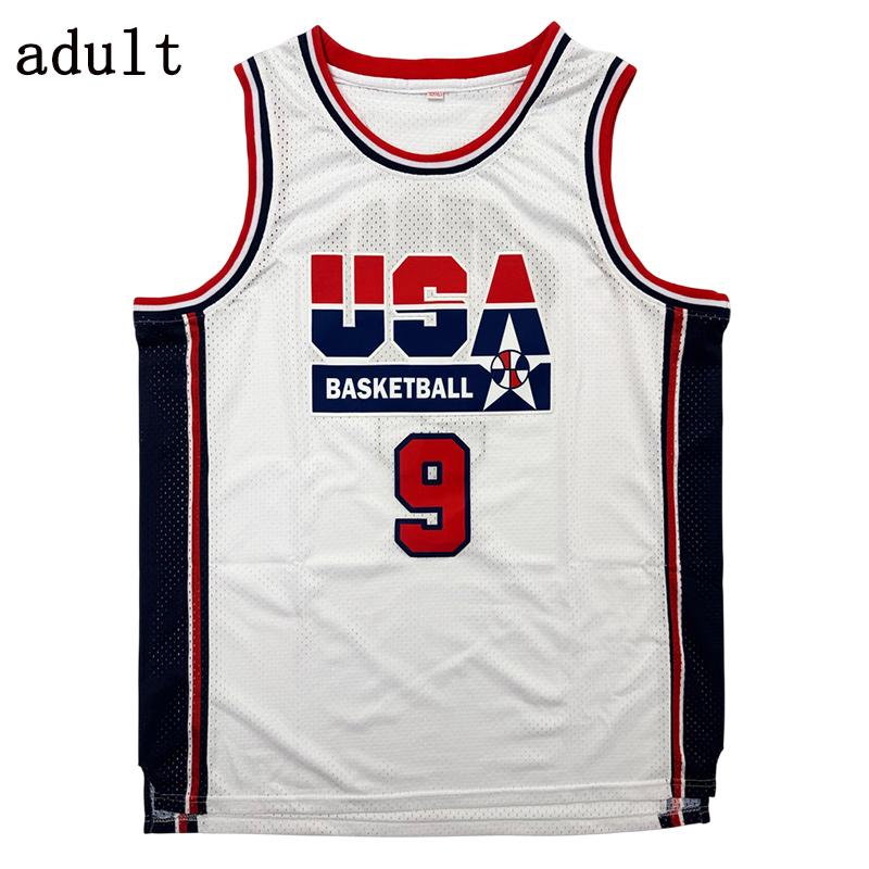 1992 USA #9 basketball jerseys for men basketball jersey Sewing embroidery Retro basketball uniform big size Mesh breathable Casual loose sportswear Outdoor sportswear White Blue S-2XL 90s Dream Team Cheap High Quality Accept mixed wholesale, Retro Embroi