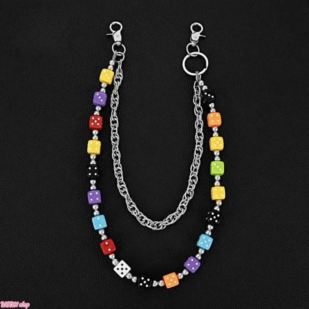 [WER21]Funky Dice Waist Chain, a Unique Double-Layer Acrylic Accessory for Hip Hop & Punk Streetwear, Unisex Pants Chain & Bag Charm, Funky Unique Accessories, Super Unique