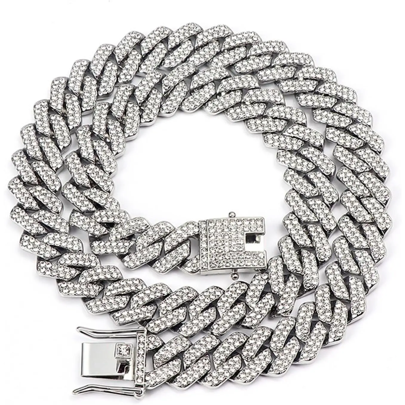 Cuban Chain Necklaces, Iced Out Miami Bling Rhinestone  Hop  Link for Men Women