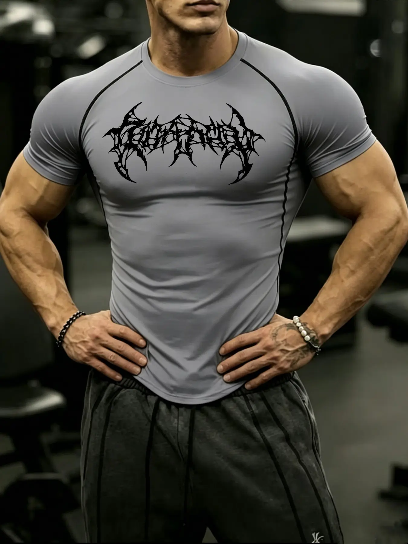 Streetwear Men's Black Fitness Shirts Activewear Athletic Workouts Compression T-Shirt Quick-Dry Breathable Slim Fit Gothic Tribal Thorn Skeleton Wing Print & Muscle Support Gym Training Tee Top