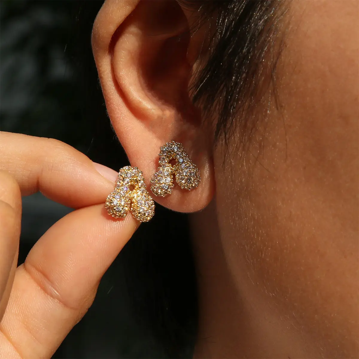 14K Gold Plated Exquisite Bubble Initial Earrings for Women, Trendy Balloon Letter A-Z Earrings Dainty Shiny Cubic Zirconia Ear Stud Personalized Puffy Name A-Z Alphabet Statement Earrings