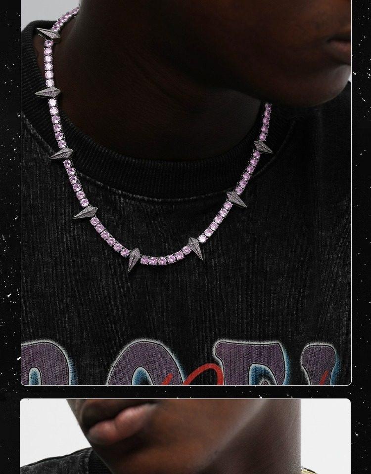 [ICE HUE]18K Gold Vacuum Plated Copper with 5A+ Sri Lanka Zircon Black SpikeNecklace Miami Italy Mexico & Micro Inspired for Women & Men Luxury Jewelry,Daily Wear,Casual Fashion,Gift Idea,,Classic,Minimalist,Simple,Sporty Style