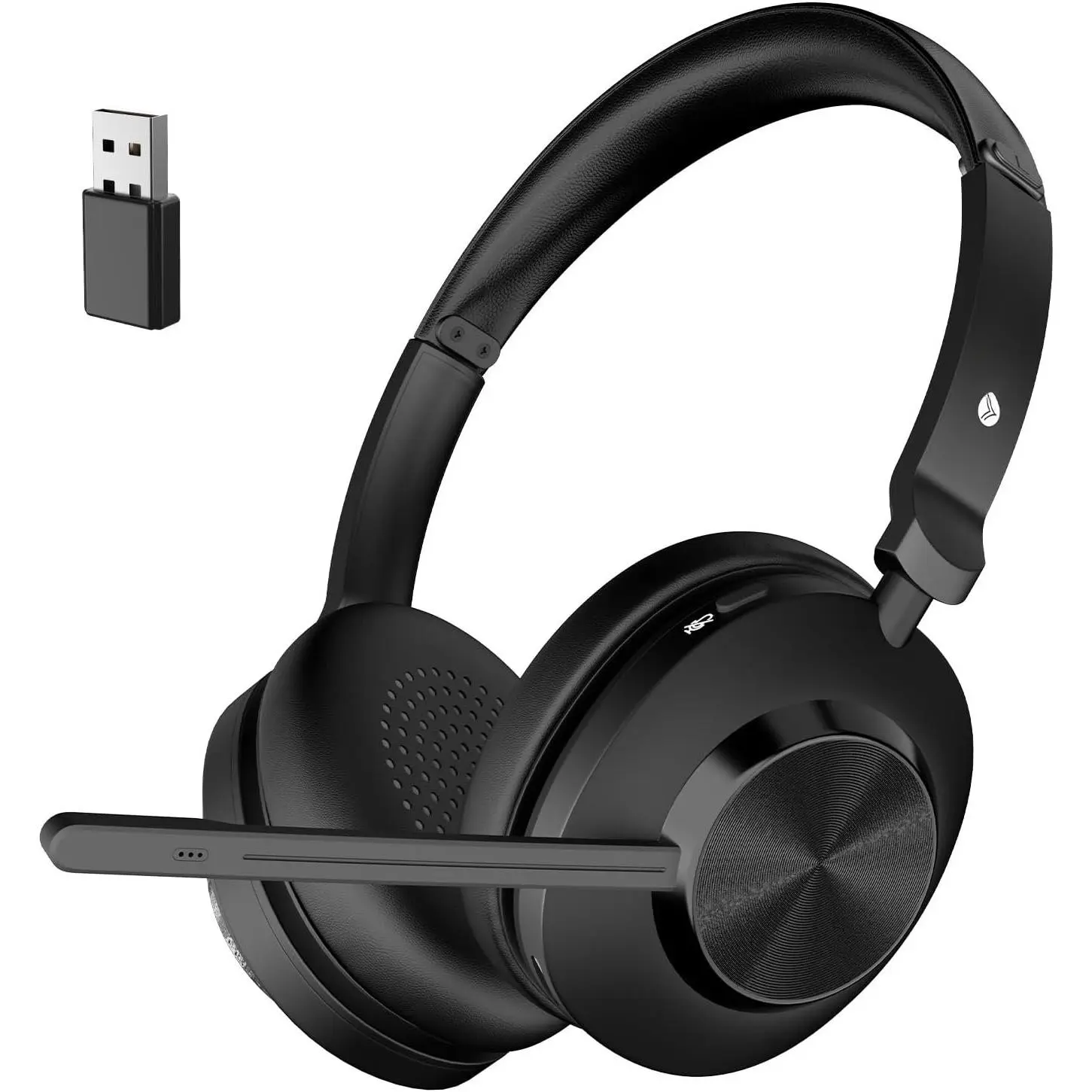 Headset with Mic for Work,   Headphones( 5.3 + USB Dongle) w/Noise Cancelling Mic & Mute Button for Work, Office,Zoom,Teams, Meetings (Black)