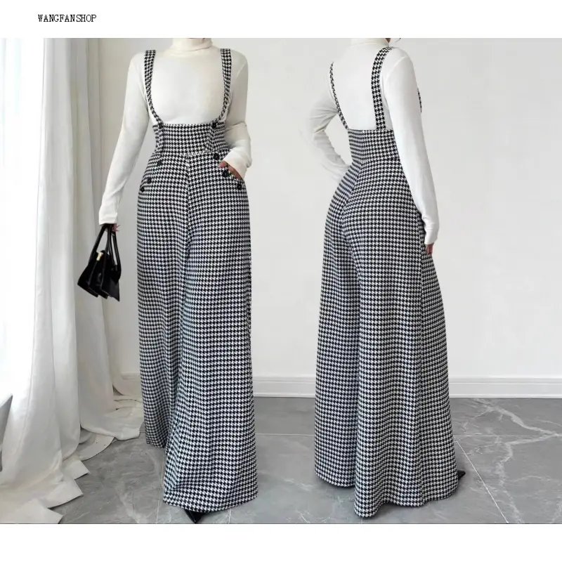 Women High Rise Knitted Houndstooth Belted Long Pants, Button Zipper Pocket Elegant Fall Winter Commuter Trousers, Soft Thick Casual Bottoms for Office Daily Vintage Outfits,wearable,tech,accessory
