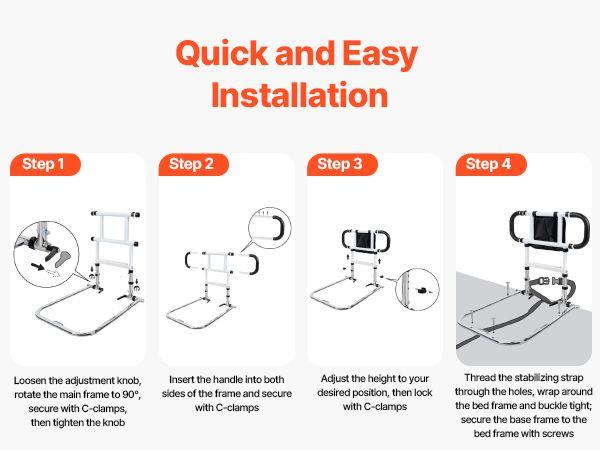 Bed Rail for Elderly, Foldable & Extendable Bedside Assist Rail with Side Handles & PU Handrail, Adjustable Height Carbon Steel Pipe Bedside Cane, Senior Bed Bar Fits King, Queen, Full, Twin