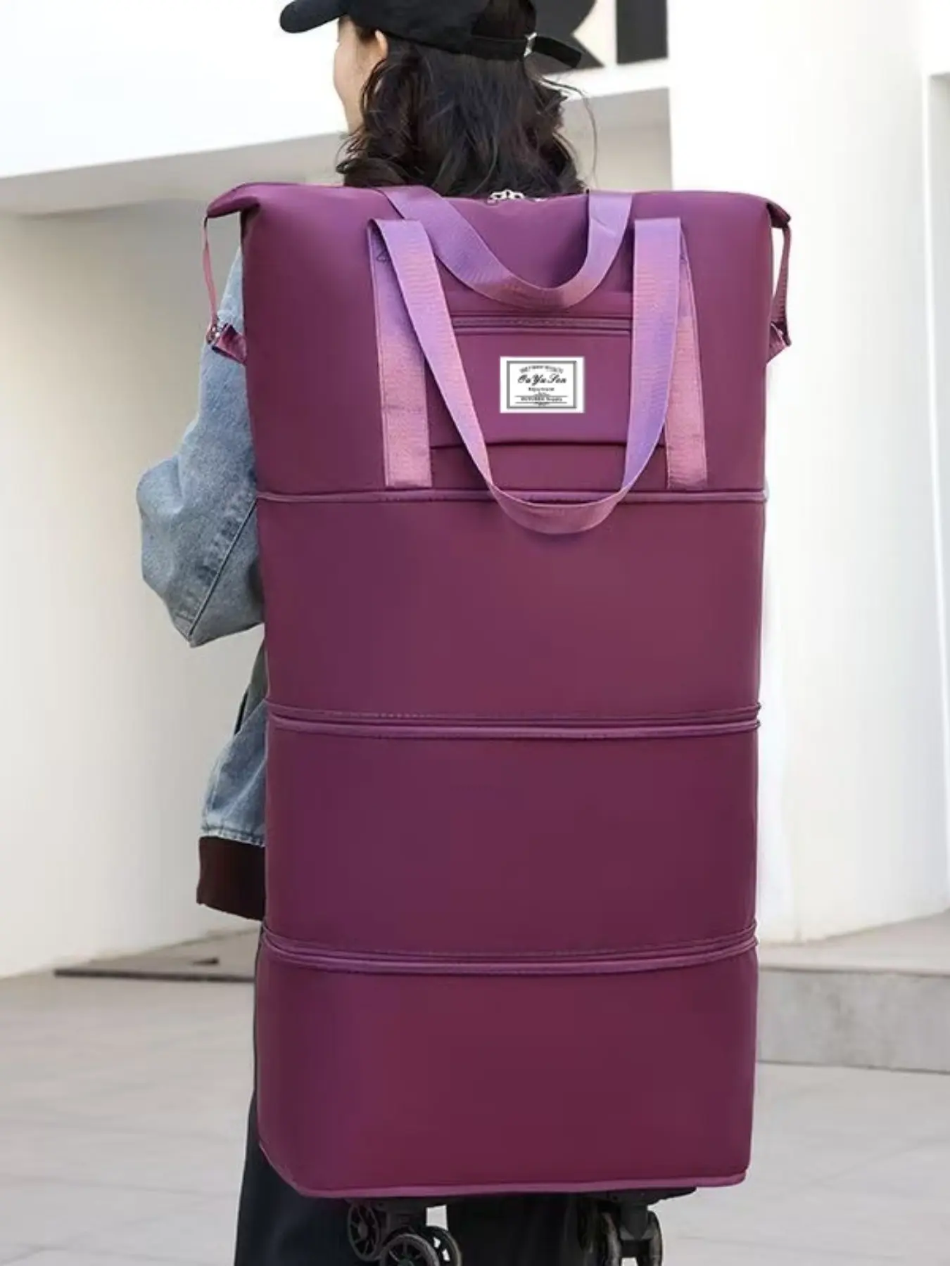 Four-Layer Expandable Travel Bag with Detachable Wheels, Waterproof Oxford Fabric, Dual Shoulder & Pull-Along, Dry/wet Separation Pouch