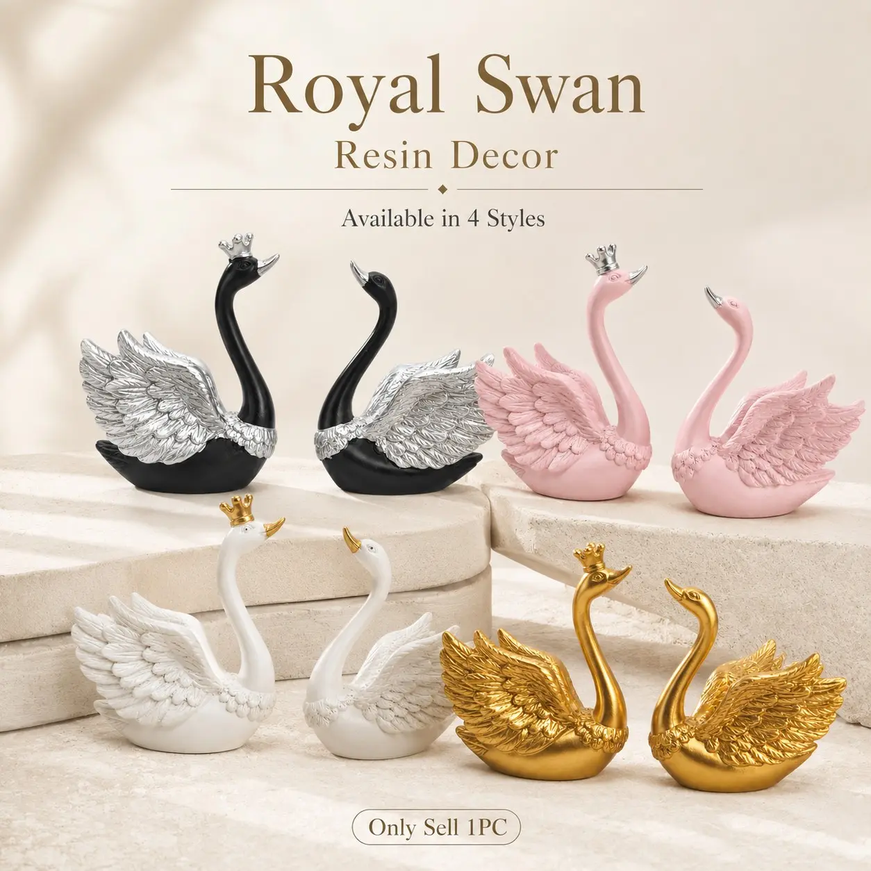 Romantic Resin Swan Statue, Couple Swan Ornament, Elegant Feather Texture Design, Home Decor, Wedding Gift, Anniversary Gift, Valentine's Day Decoration