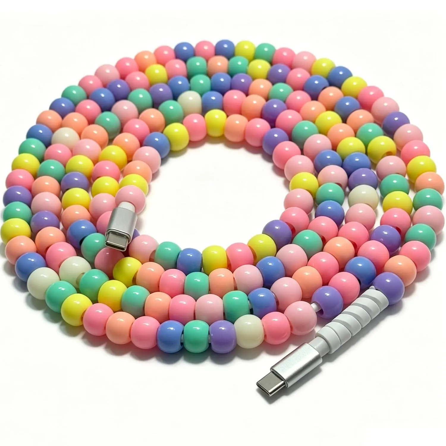 Rainbow Beaded 65W USB-C Charger  6FT for  Air/17-15,Galaxy | 65W PD  Charge, Data Sync, Freer 6FT Long , Beaded -Free, for iPad Pro/Pixel/Women/Girls/Students, Gifts