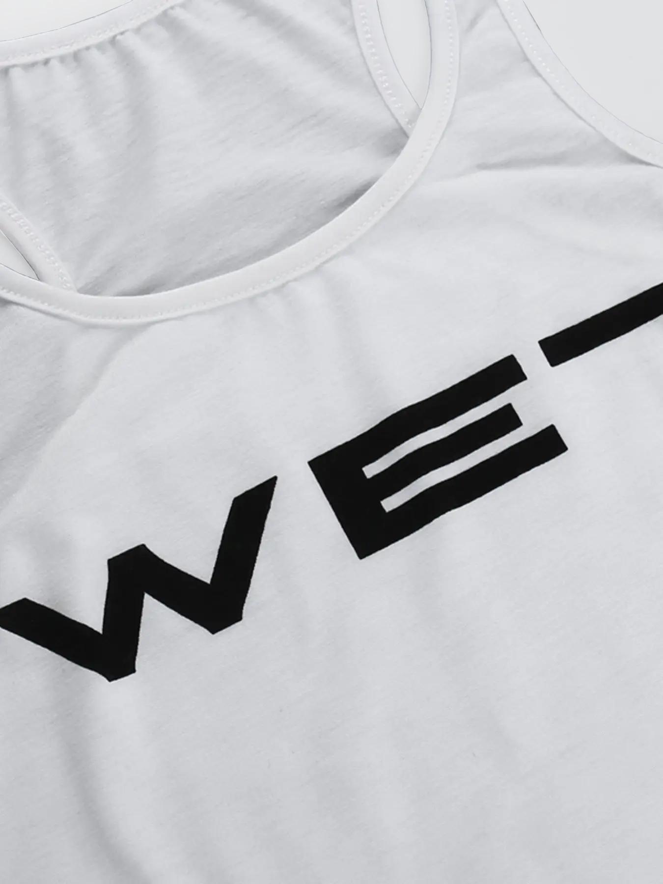 Women's Letter Print Round Neck Knitted Tank Top, Casual Streetwear Sleeveless Cropped Top for Summer, Ladies Teen Girls Clothes for Daily Wear