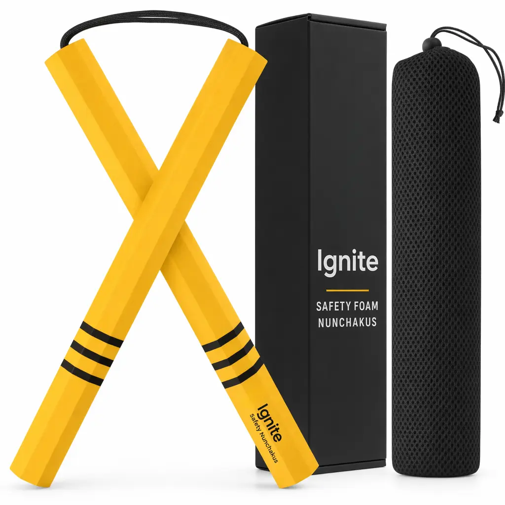 BoDeo Handmade Foam Nunchaku Set - Beginner-Friendly EVA Nylon Cord, Thick Padded Shock-Absorbing Safety Practice Martial Arts Training Equipment, Handmade Set