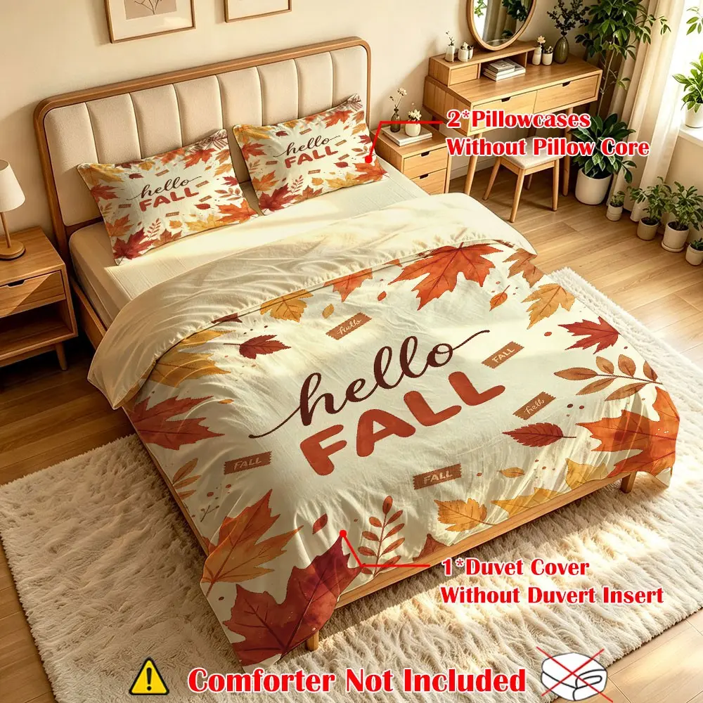 3pcs Maple Leaf Pinecone Digital Print Bedding Set, Single & Twin Size, Modern Style, Ideal for Bedroom, Dorm, Gaming Hotel, Gift