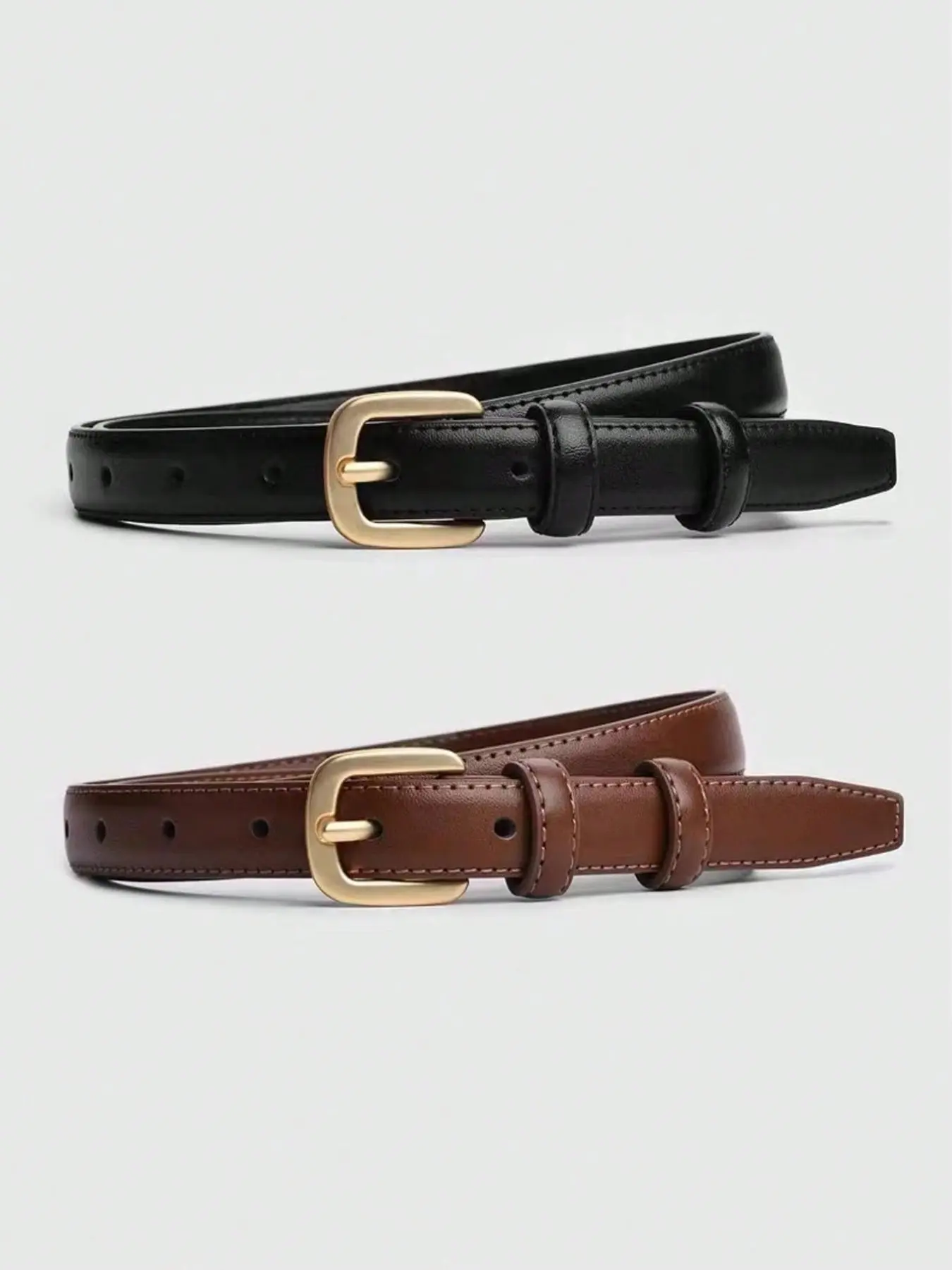 2pcs Minimalist Solid Color Casual Vintage PU Leather Belt for Women, 1.8cm Width, Ideal for Jeans and Skirts, Fall Autumn Halloween