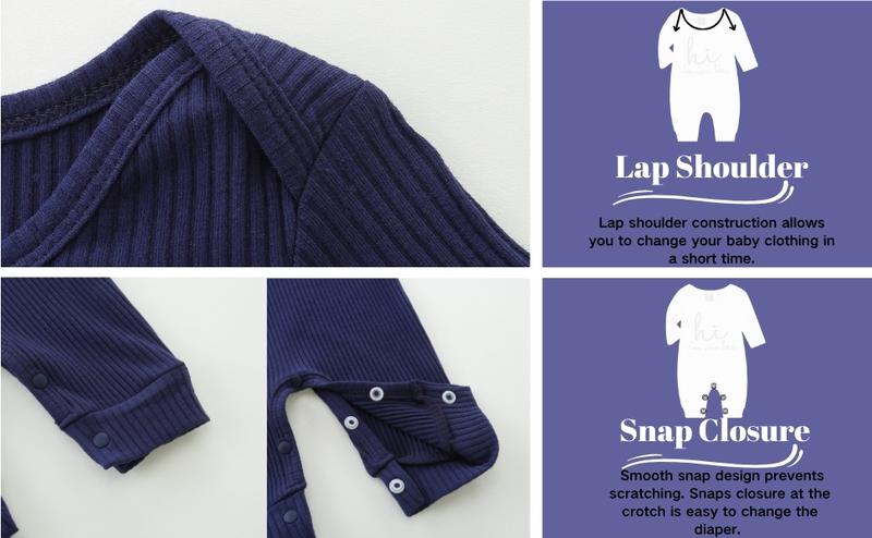 Baby Romper with Baby Mittens & Newborn Hats Footless Long Sleeve Solid Onesie Hi Im New Here