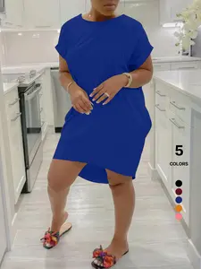Women's Oversized T-Shirt Dress, Chic Short Sleeve Crew Neck, Casual Loose Tunic, Lounge Dress, All Seasons, H Type Silhouette