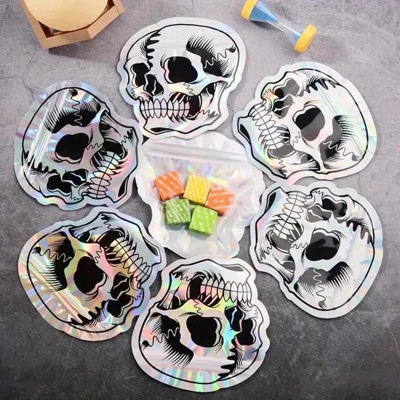 Halloween Gift Bags Set of 10, Self-Sealing Skull Candy Bags, Unique Shiny Laser Design, Perfect for Halloween Parties, Party Favors & Gifts