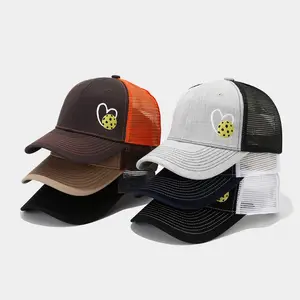 Vintage Pickleball Heart Embroidered Trucker Hat • Courtcore Breathable Mesh Back Casual Sporty Baseball Cap