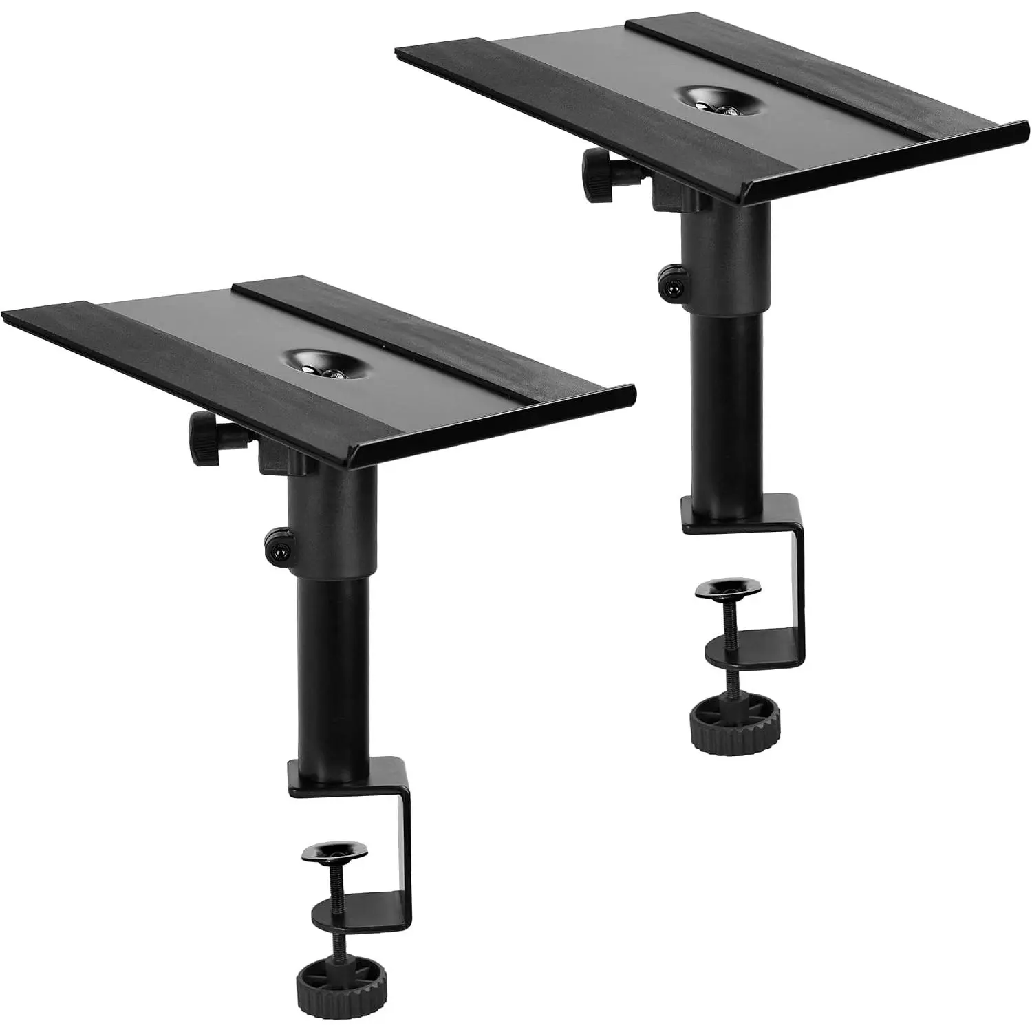 Clamp- Speaker Stand Desk Mount Set, 10 x 9 inch Trays, Height Adjustment and Tilt,  Audio Holders for  and Bookshelf Speakers, Elevated Sound, 2 Pack, Black, MOUNT-SP01CB