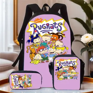 Rugrats 90s Classic Children's Animation Cartoon Print 3-in-1 Backpack, Daily School Stationery Set