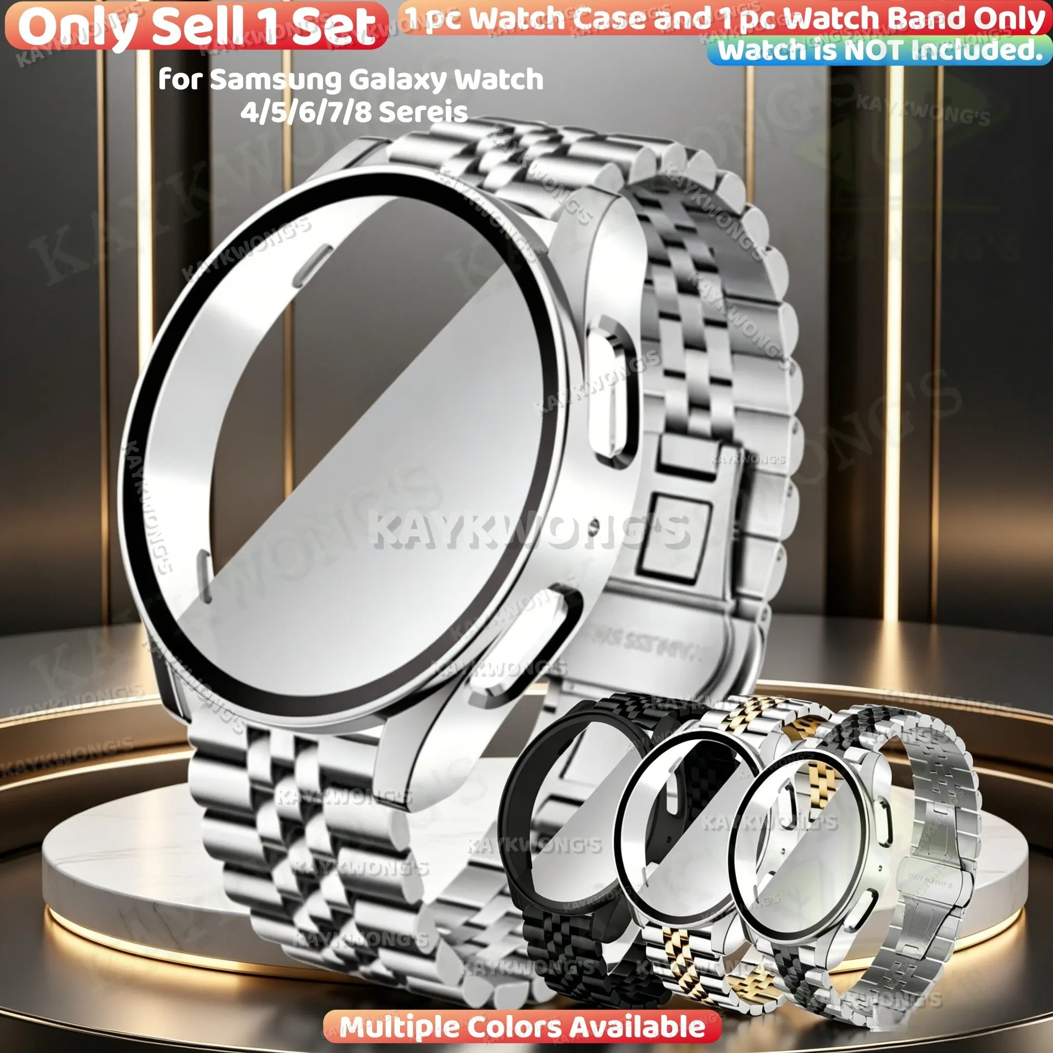 KAYKWONG'S Stainless Steel Solid Five Bead Watch Band, Include HD Watch Watch Case Protector, Fashion and Professional Business Style, Compatible with Samsung Galaxy 4/5/6/7/8, for Size 40mm/44mm