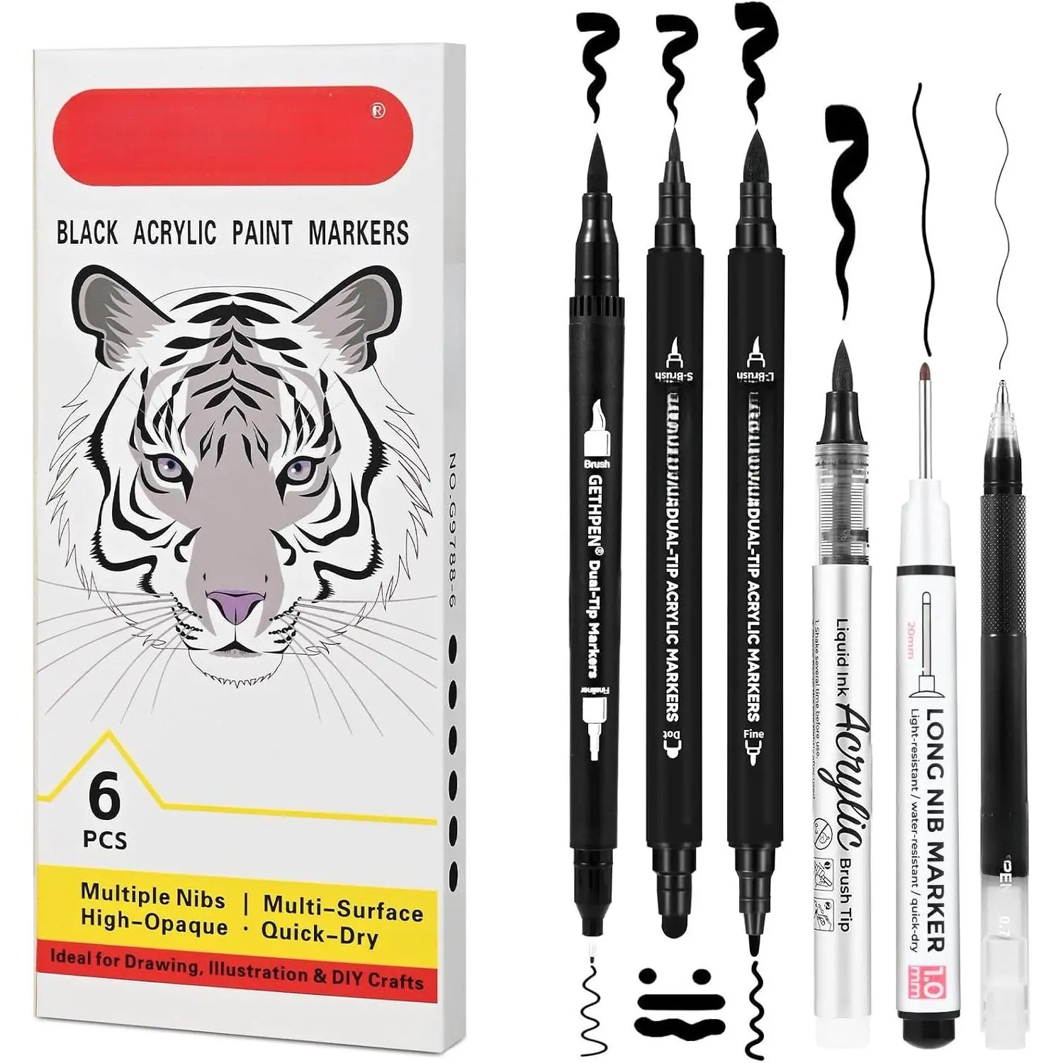 Calligraphy Brush Pen Set,10 Sizes Black Archival Ink Markers