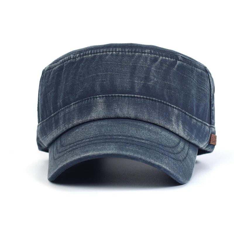Washed Cotton Military Caps Casual Flat Top Hat Men Women Cadet Army Cap Adjustable Unique Design Vintage Four Seasons