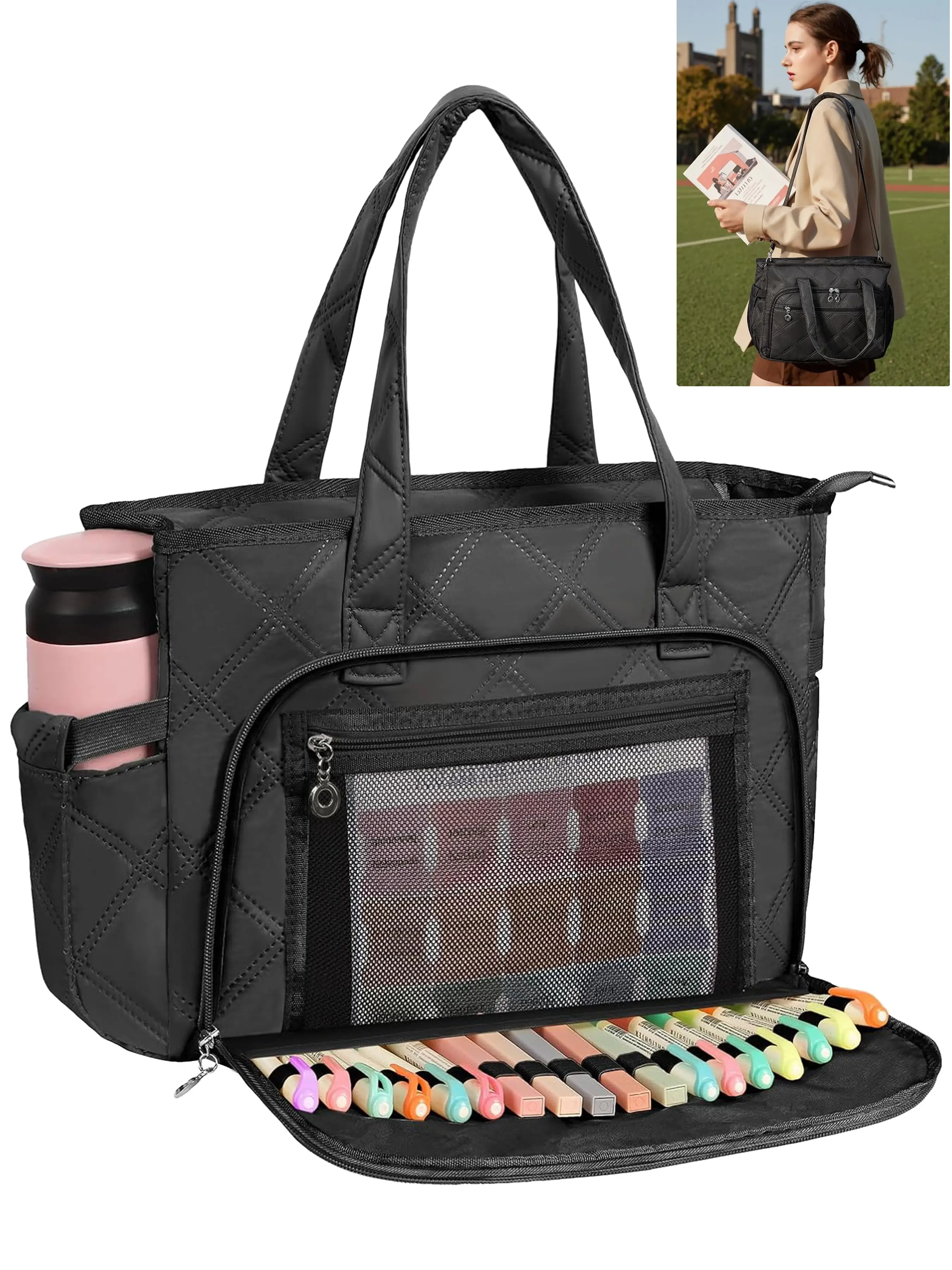 Teacher Tote Bags for Women,Lightweight Handbag/crossbody/tote,  14-15 inch Laptop Work Tote Bag Lightweight Quilted Bible Bag Nurse Shoulder Handbag for School Travel,with Insulated Pocket,Chiristain Gift for Women, Christian Gift, Study Supplies
