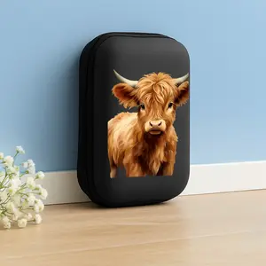 1pc Cute Scottish Highland Cow Pattern Printed Storage Box with Mesh Pocket and Compact Design - Cable/Earphone/Charger/Card/Small Accessory Storage Box, Suitable for Office, Travel, Enthusiasts - Durable and Portable Accessory Sorting