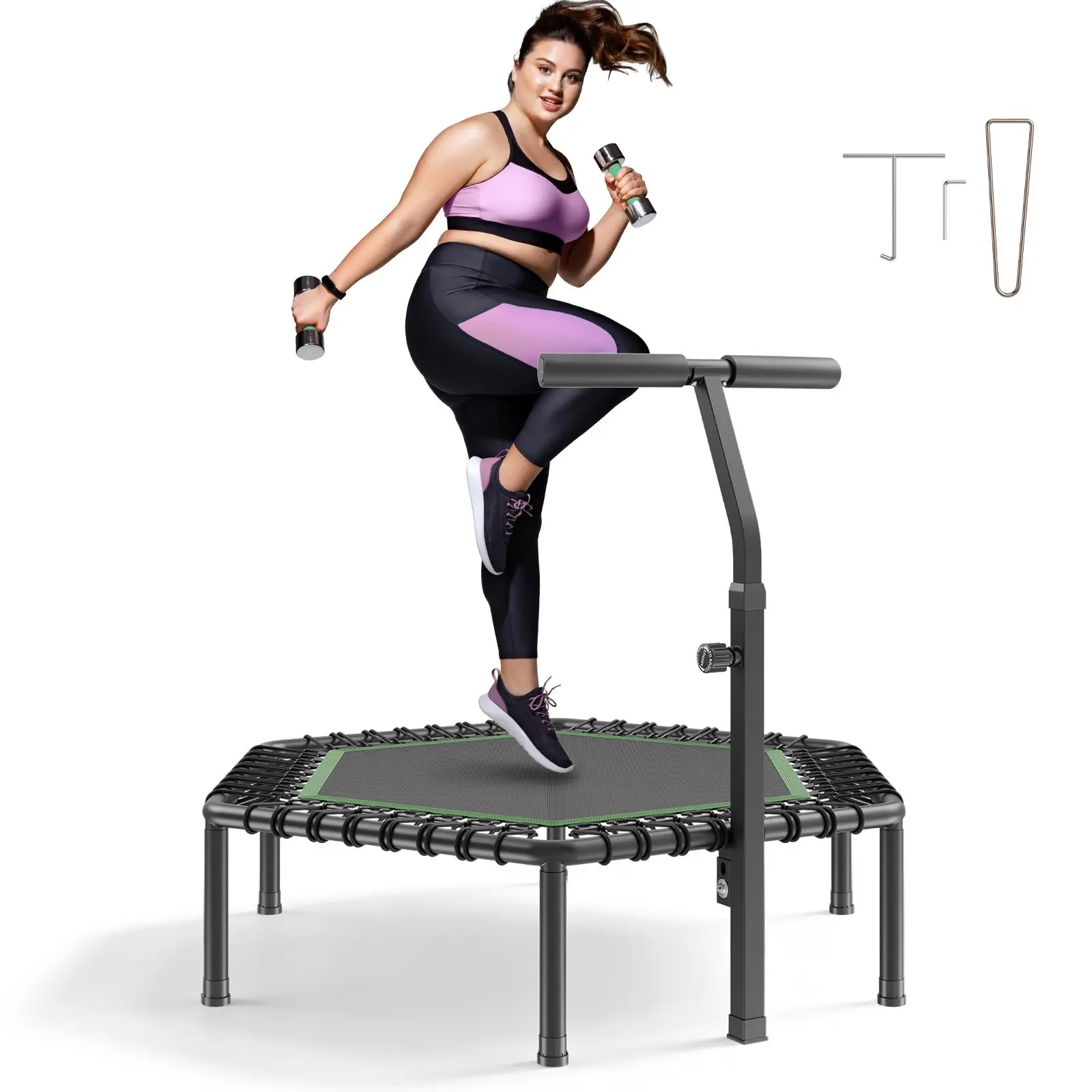 【DealsForYouDays】VEVOR 54.5-Inch Compact Rebounding Trampoline, 450lb Max Load, Stable Quiet Bounce Model, 3-Level Adjustable Height Foam Handle for Adult Indoor/Outdoor Workout