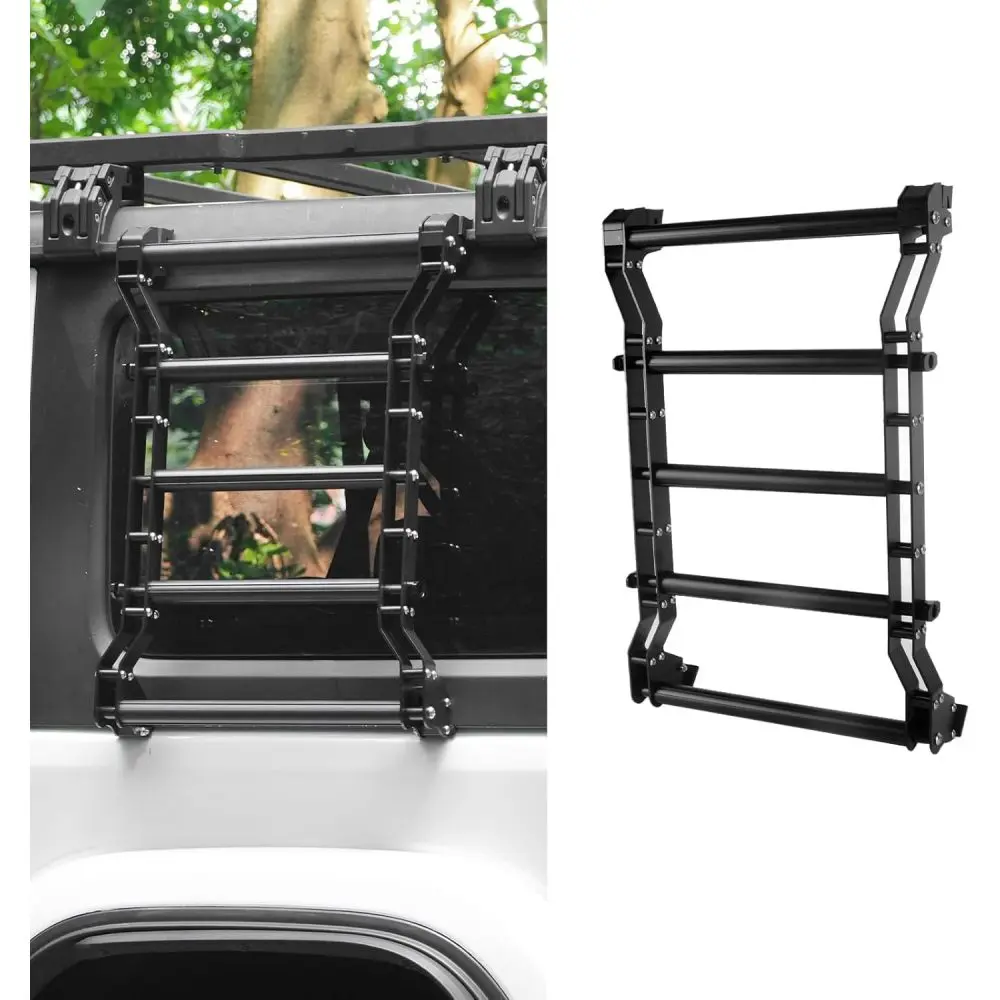 20269 Rear Window Ladder for 2018-2025 Jeep Wrangler JL JLU 2 Door 4 Door, Jeep Wrangler Roof Rack Ladder, Rear Tailgate Climbing Ladder, Luggage Carrier Accessory, Heavy Duty Aluminum Multifunctional Side Ladder Kit for Outdoor Camping Off Road Travel