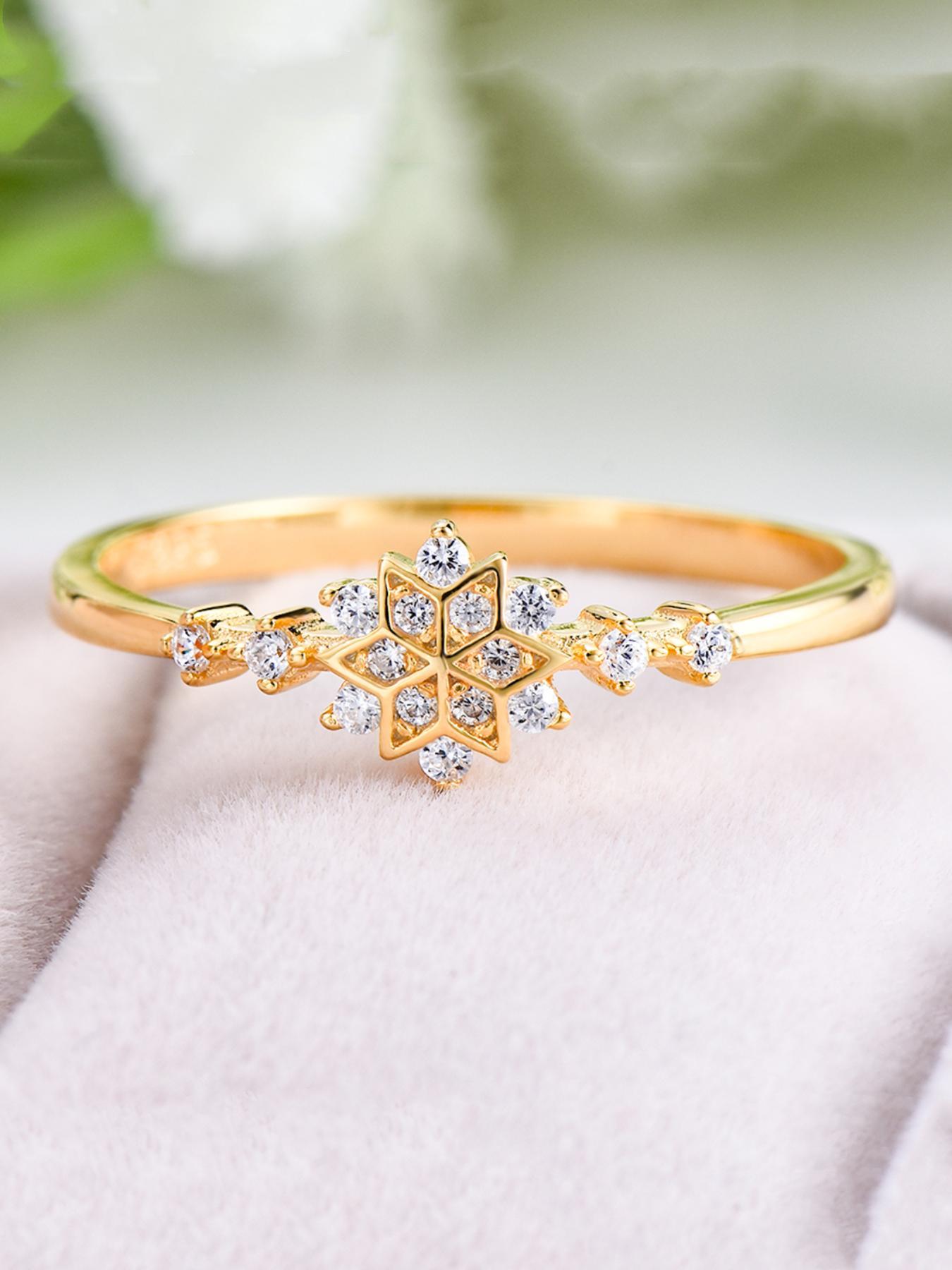 S925 Sterling Silver Snowflake Design Ring, Rhinestone Decor Wedding Engagement Ring, Fashion Accessories for Women & Girls, Trendy All-match & Exquisite Jewelry for Birthday Gift, with Box