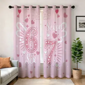 Half-Opacity Drapes with Heart and Number 67 Print, Polyester Perforated Curtains, Easy Install and Remove, Reusable, Clear Pattern, Living Room Bedroom Decor