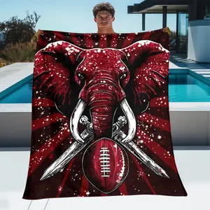 1pc Elephant Football Outdoor Portable Blanket-Lightweight Home Furnishings Bedding Blanket Suitable for Travel Camping Living Rooms Offices Sofas Chairs And Beds-Soft And Warm Fabric Digital Printed Blanket