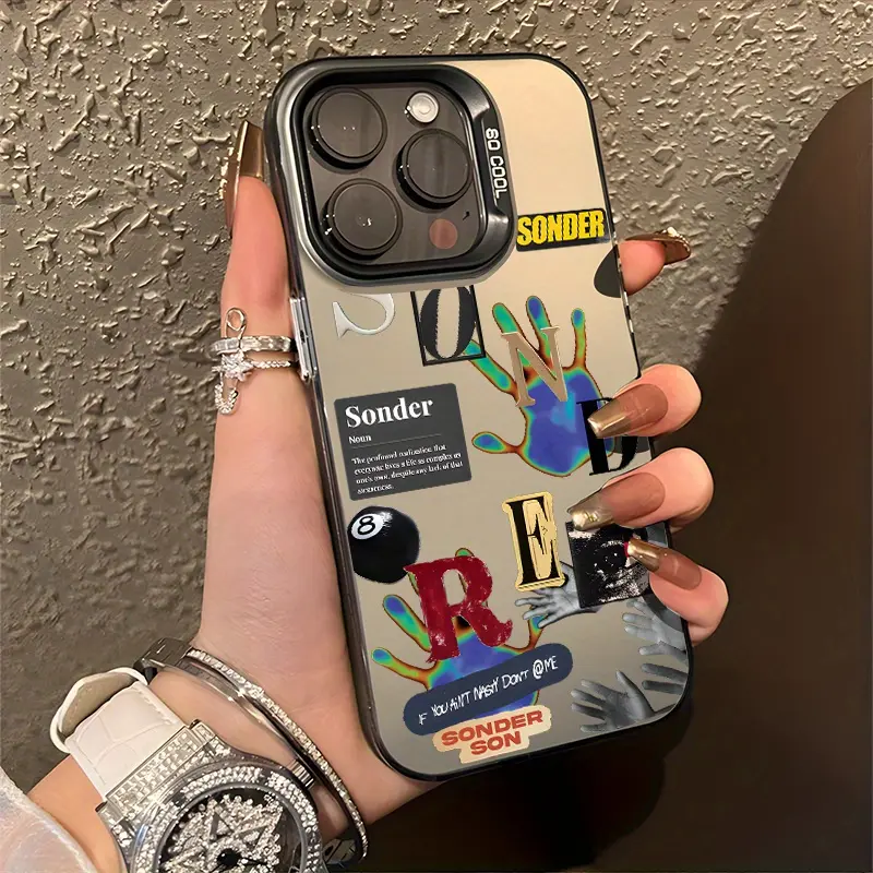 Art Sticker Collage Phone Case, Paint Hand Label Mix Black Bumper Cover for iPhone 17 16 15 14 13 12 11 X Plus Pro Max, Creative Gift
