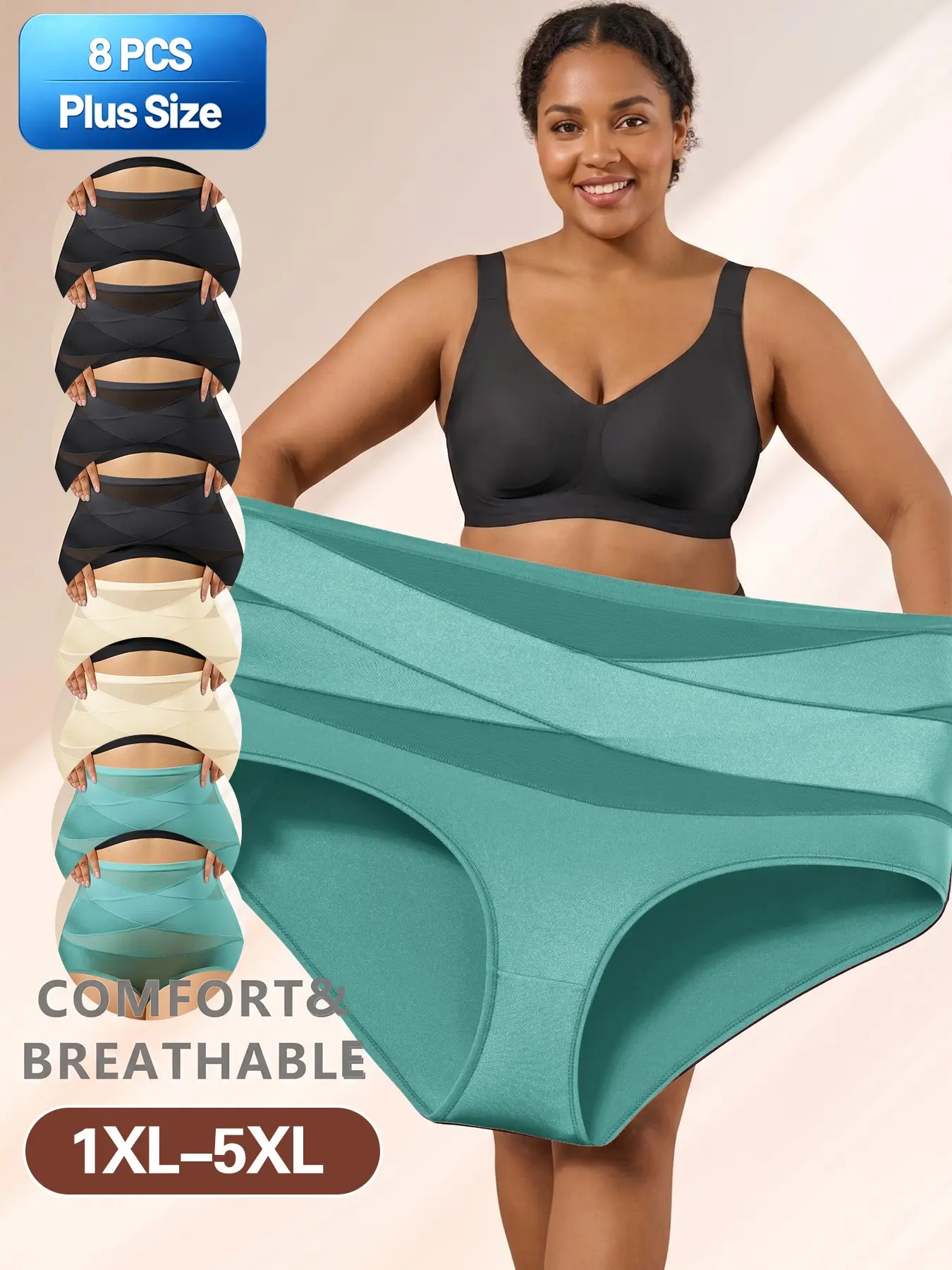 8pcs Women's Shapewear Triangle Briefs Panties, High-Waisted Slim-Fit Breathable Stretch Panties Underwear, Office Wear, Date Night, All-Day Confidence