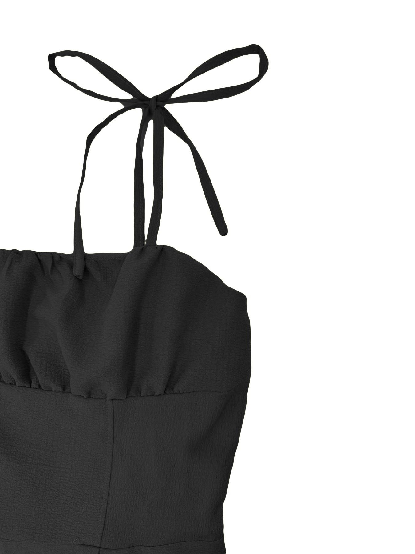 Women's Plain Tie Shoulder Romper, Casual Sleeveless Zipper Romper for Summer, Women's Clothes for Daily Wear