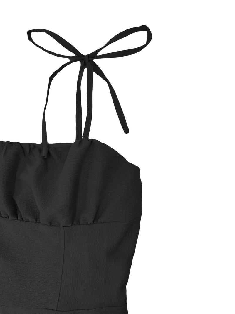 Women's Plain Tie Shoulder Romper, Casual Sleeveless Zipper Romper for Summer, Women's Clothes for Daily Wear