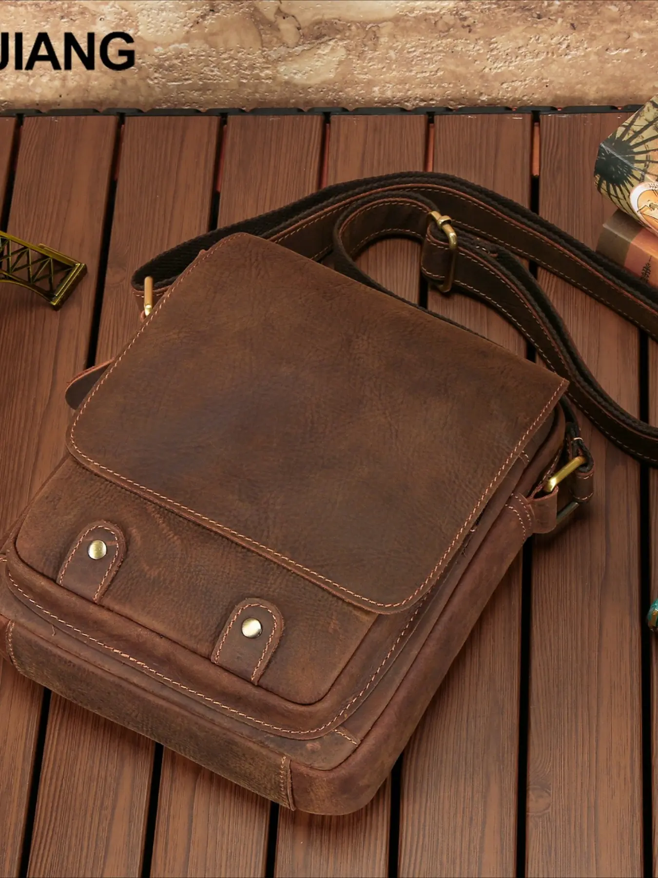 Retro men's shoulder bag, multi-functional casual leather men's bag, high-end clamshell commuter oblique span bag