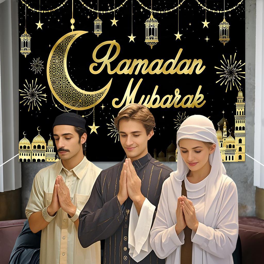 Ramadan Theme Muslim Star & Moon Pattern Background,  Ramadan Decorations, Background Banner for Home Living Room Bedroom, Party Decoration Supplies, Ornaments