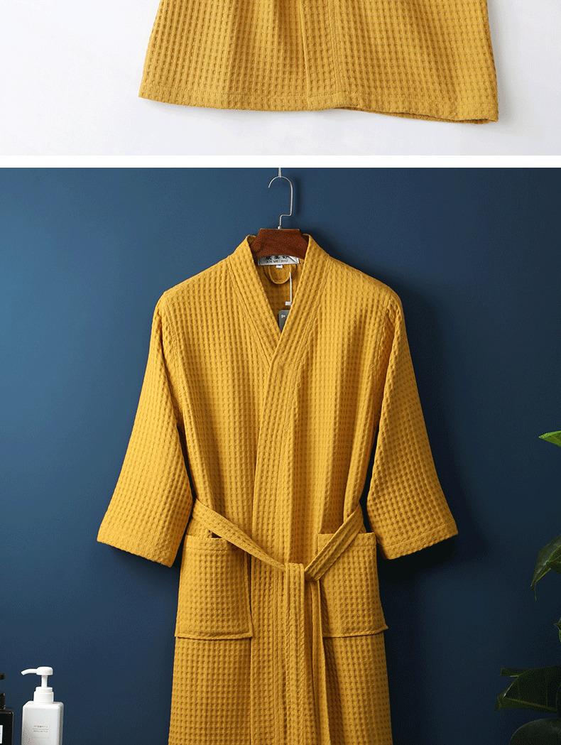 In-stock pure cotton bathrobe, thin spring/summer long waffle robe for hotels and beauty salons, available for direct shipping