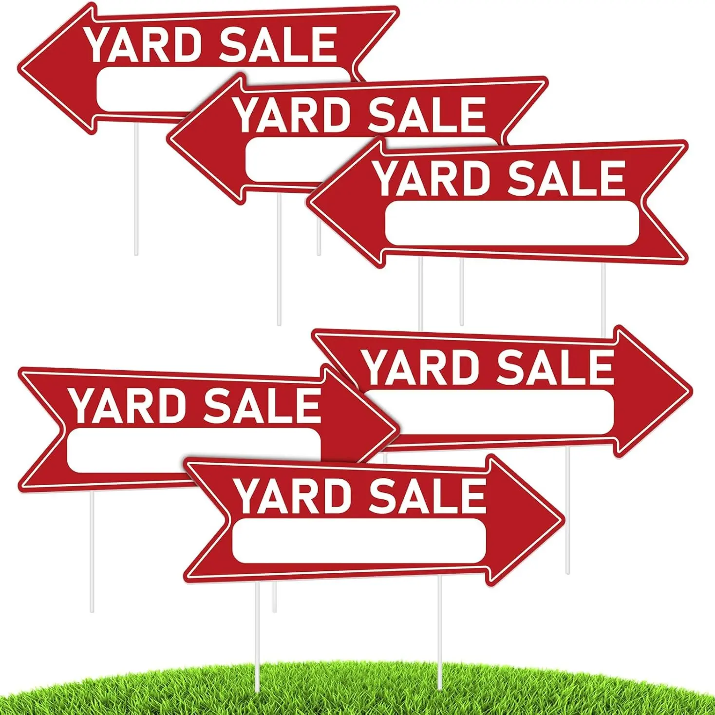 6 Pack Yard Sale Signs with Stakes, Double Sided Arrow Lawn Signs, Waterproof Corrugated Plastic, Easy to Install & Reuse, 17x6 Inch