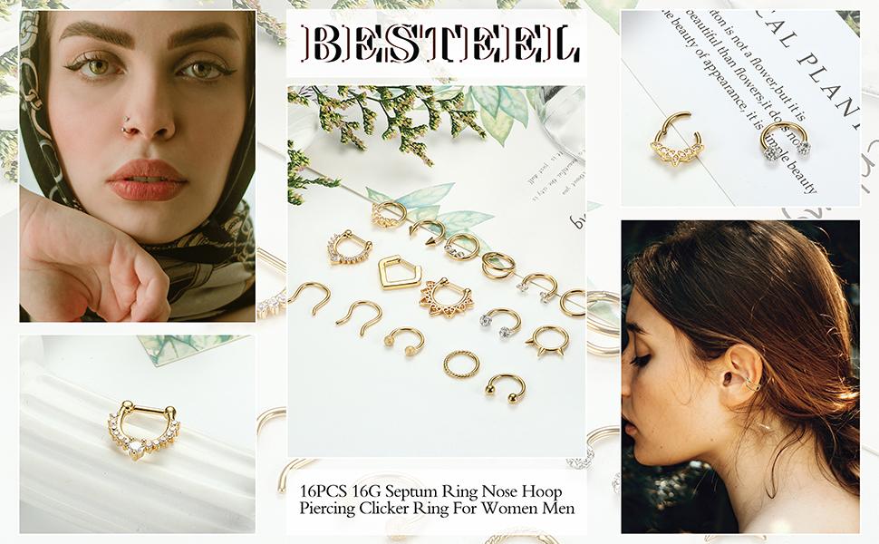 Besteel 16 Pcs Gold Silver Black Hypoallergenic Septum Rings 16G 8mm Surgical Steel nose rings Hoops Jewelry Set Small for Women Men Jewellery Body Piercing Kit Piercings Kits Besteel 16 Pcs Gold Silver Black Hypoallergenic Septum Rings 16G 8mm Surgical Steel nose rings Hoops Jewelry Set Small for Women Men Jewellery Body Piercing Kit Piercings Kits