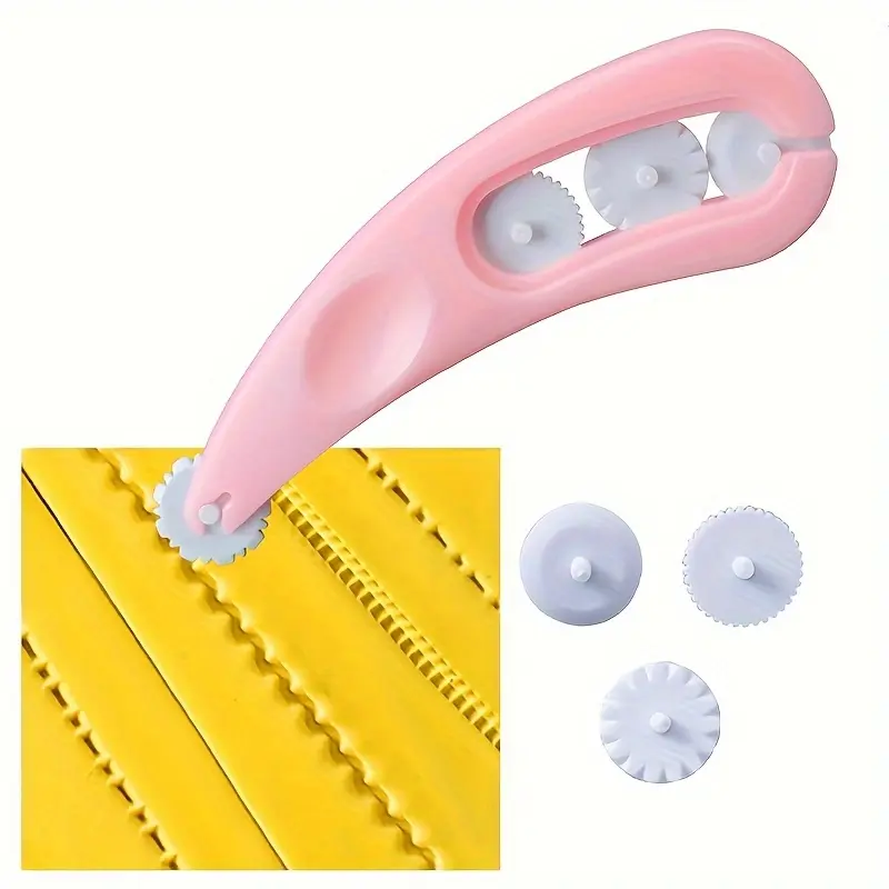 Fondant Embosser Cutter Set with 4 Interchangeable Patterns, Easy-To-Use Modeling Tool for Cake Decoration, Durable PP Material