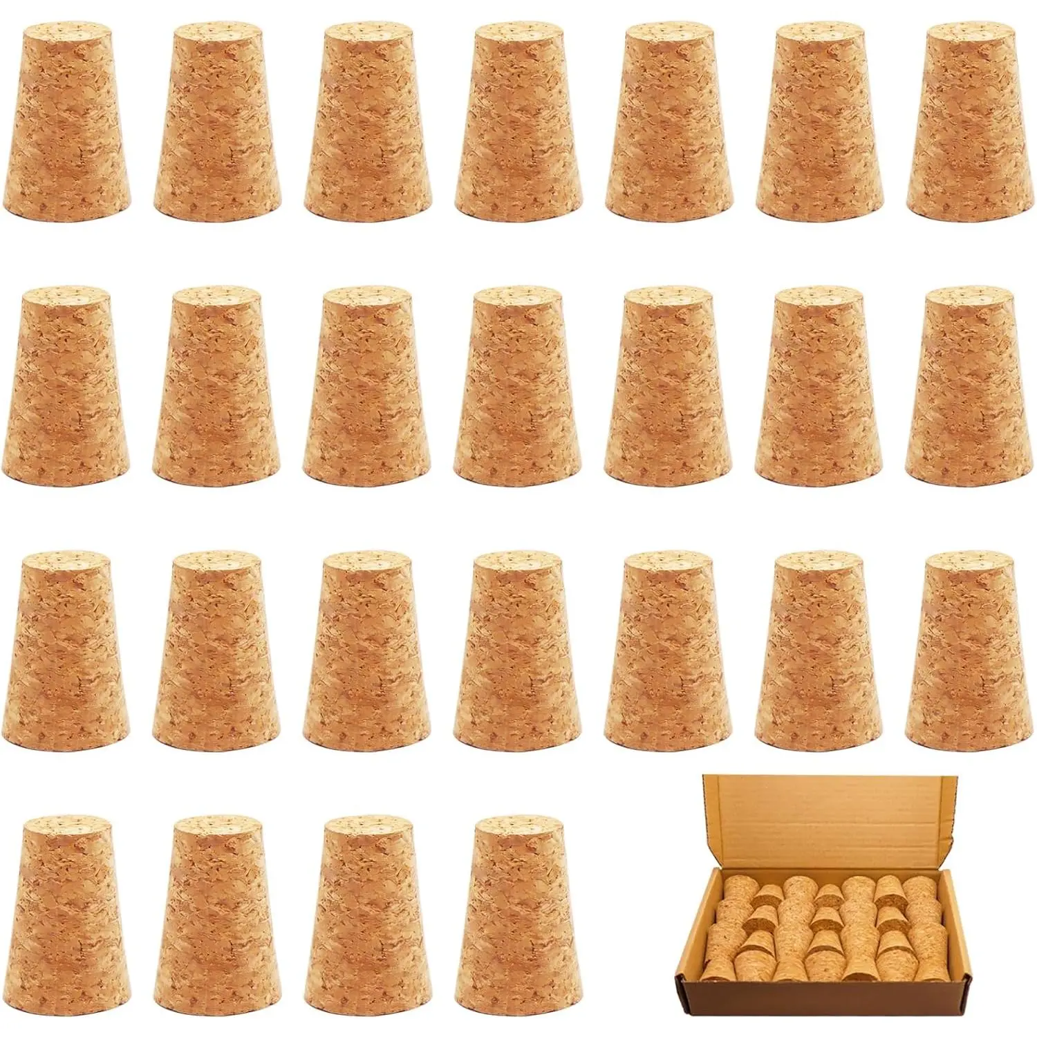 25Pack Cork Stoppers Small Soft Wood Tapered Corks for Wine Beer & Liquor Bottles DIY Crafts 0.94" x 0.67" x 1.38", Wooden, Handmade, Cone, Shaped, Children, Natural Cork Material